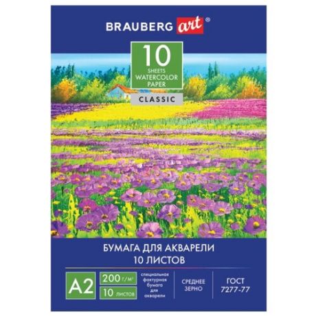 Папка для акварели BRAUBERG Art Цветочный луг 59.4 х 42 см (A2), 200 г/м², 10 л.