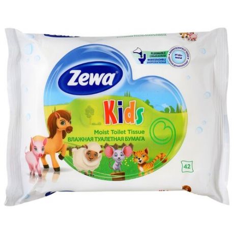 Влажная туалетная бумага Zewa Kids Детская 42 л.