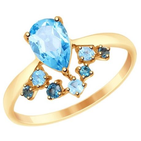 SOKOLOV Кольцо из золота с голубыми и синими топазами 715005, размер 17.5
