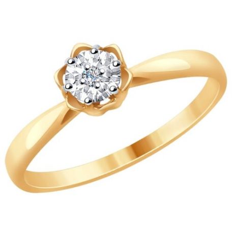 SOKOLOV Кольцо из комбинированного золота с алмазной гранью с бриллиантами 1011702, размер 15.5
