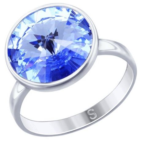 SOKOLOV Кольцо из серебра с синим кристаллом Swarovski 94012606, размер 16.5