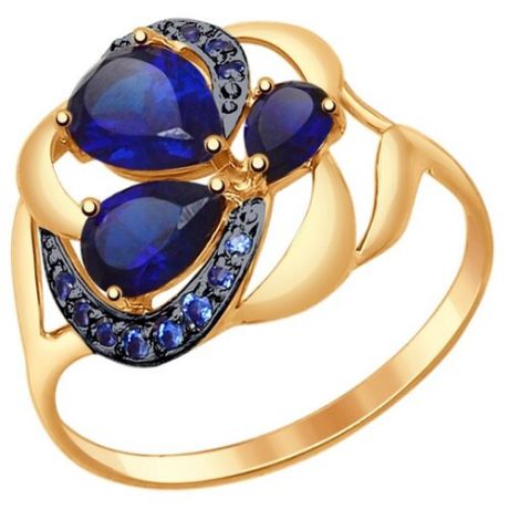 SOKOLOV Кольцо из золота с синими корундами (синт.) и синими фианитами 714757, размер 18