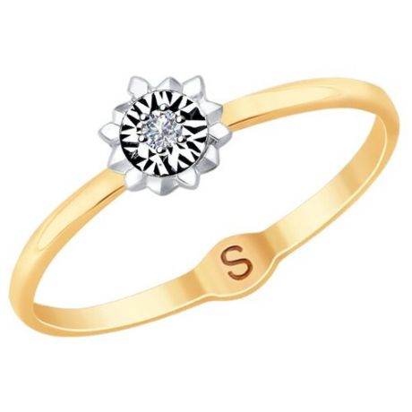 SOKOLOV Кольцо из комбинированного золота с алмазной гранью с бриллиантом 1011736, размер 15