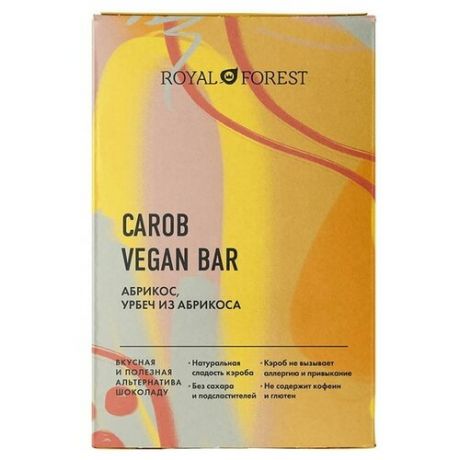 Шоколад ROYAL FOREST Carob Vegan Bar Абрикос, урбеч из абрикоса, 50 г