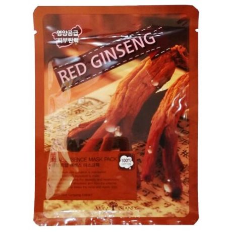 MAY ISLAND тканевая маска Real Essence Red Ginseng с экстрактом корня красного женьшеня, 25 мл