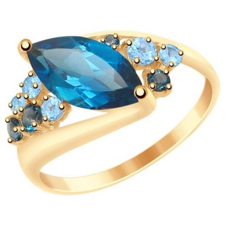 SOKOLOV Кольцо из золота с голубыми и синими топазами 715027, размер 17.5