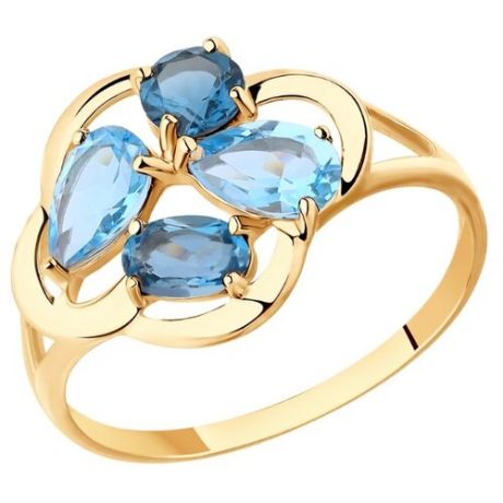SOKOLOV Кольцо из золота с голубыми и синими топазами 715394, размер 16.5