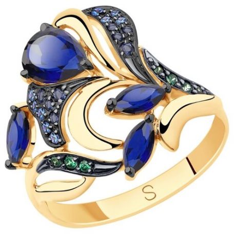 SOKOLOV Кольцо из золота с синими корунд (синт.) и фианитами 715515, размер 17.5