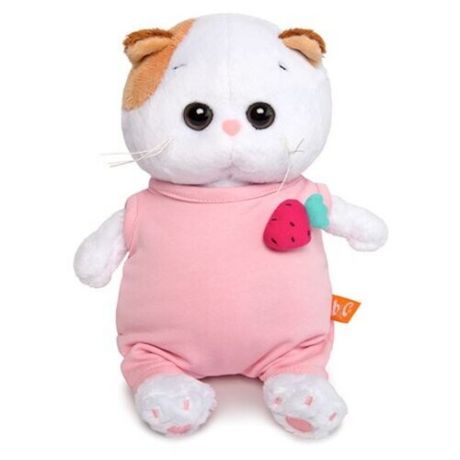 Мягкая игрушка Basik&Co Кошка Ли-Ли baby в розовом комбинезоне с клубничкой 20 см