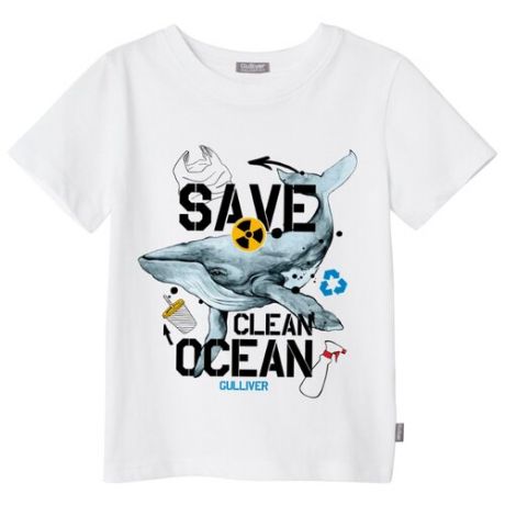 Футболка Gulliver Save Clean Ocean размер 140, белый