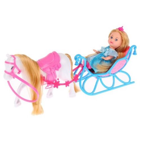Кукла Карапуз Машенька в санях с лошадью, 12 см, MARY87023-BB