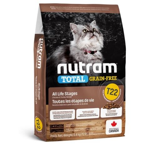 Корм для кошек Nutram беззерновой, с индейкой, с курицей, с уткой 5.4 кг
