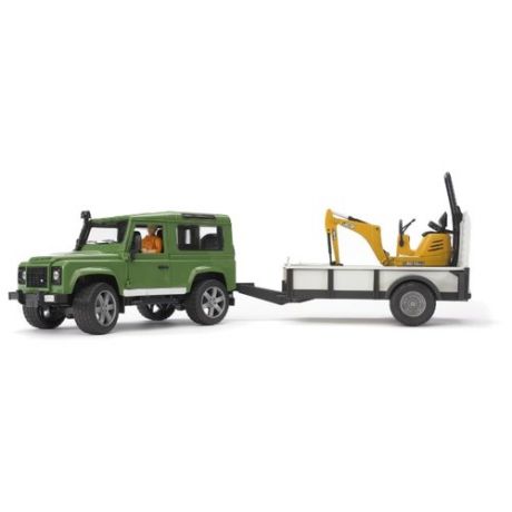 Набор машин Bruder Внедорожник Land Rover Defender c прицепом и экскаватором 8010 CTS (02-593) 1:16 зеленый/желтый