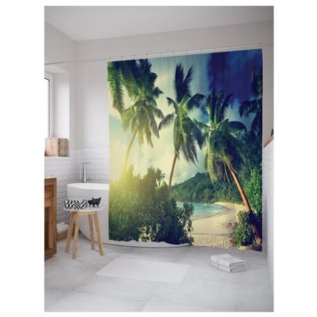Штора для ванной JoyArty Экзотический пляж с пальмами 180х200 разноцветный