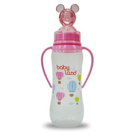 Baby Land Бутылочка антиколиковая с ручками, колпачком-игрушкой, соска классическая, 240 мл с 6 мес., розовый