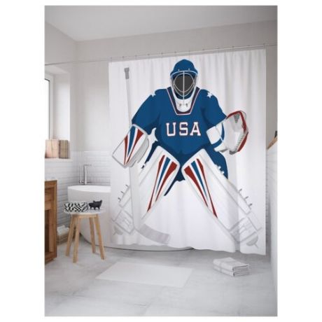 Штора для ванной JoyArty Значок вратаря хоккея США 180х200 синий/белый