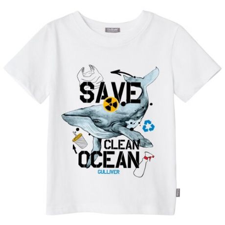 Футболка Gulliver Save Clean Ocean размер 134, белый