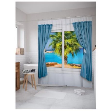 Штора для ванной JoyArty Морская пальма за окном 180x200 белый/синий/зеленый