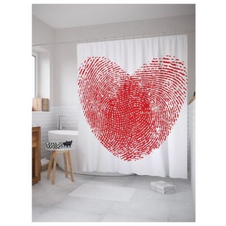 Штора для ванной JoyArty Отпечатки пальцев в виде сердца 180х200 белый/красный