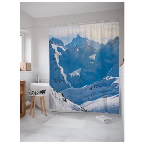Штора для ванной JoyArty Снежные горные склоны 180х200 голубой/белый