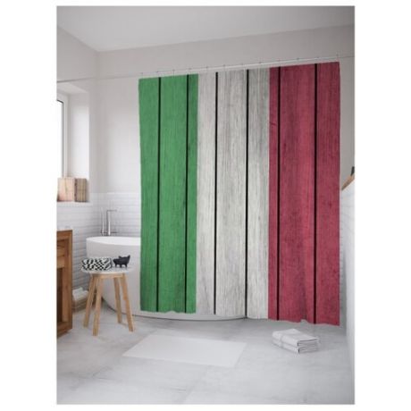 Штора для ванной JoyArty Деревянные доски цвета Итальянского флага 180x200 зеленый/белый/красный