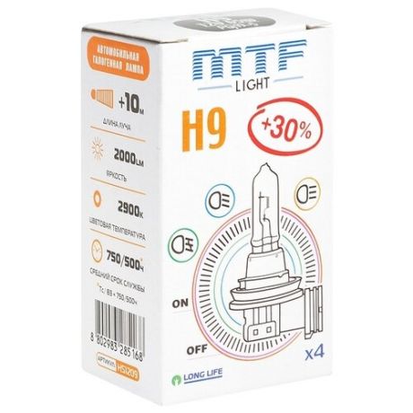 Лампа автомобильная галогенная MTF Standard +30% HS1209 H9 12V 65W 1 шт.