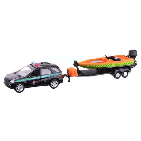 Набор техники Autotime (Autogrand) Germany Allroad с катером ФСБ (49529) черный/оранжевый/зеленый