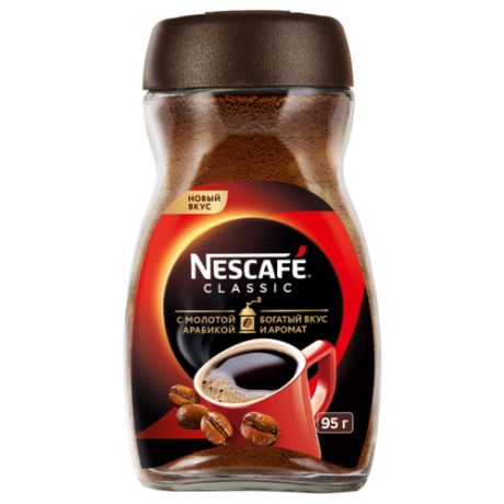 Кофе Nescafe Classic растворимый с добавлением молотой арабики, стеклянная банка, 95 г