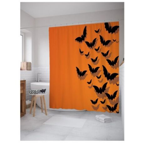 Штора для ванной JoyArty Стая летучих мышей 180х200 оранжевый/черный