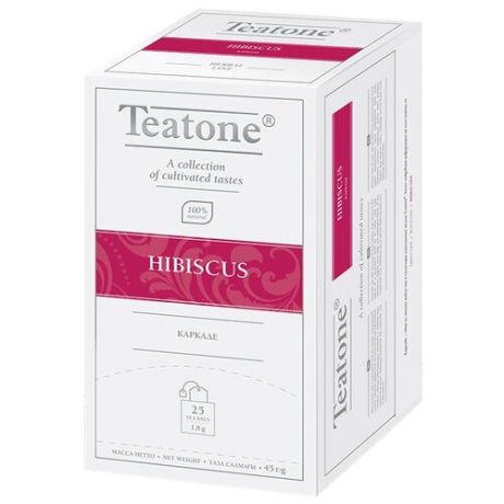 Чайный напиток красный Teatone Hibiscus в пакетиках, 45 г 25 шт.
