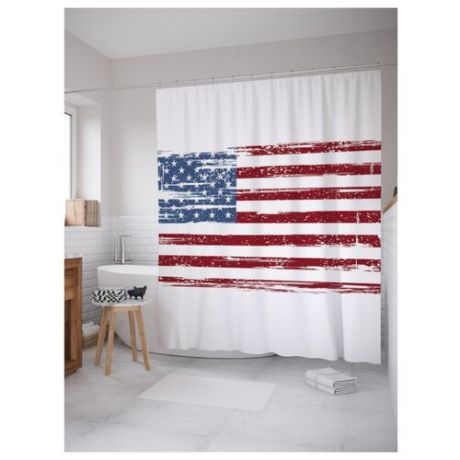 Штора для ванной JoyArty Американский флаг ретро 180х200 белый/красный/синий