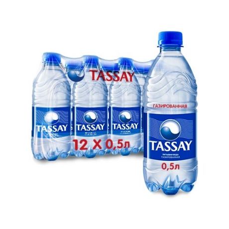 Вода питьевая TASSAY газированная, ПЭТ, 12 шт. по 0.5 л
