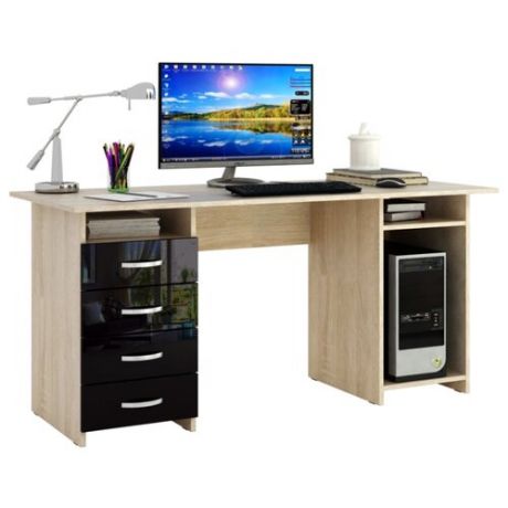 Компьютерный стол МФ Мастер Милан-6 Глянец, 143.6х60 см, цвет: дуб сонома/черный