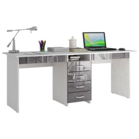 Письменный стол МФ Мастер Тандем-2Я глянец, 174.8х60 см, цвет: белый каркас/серый фасад