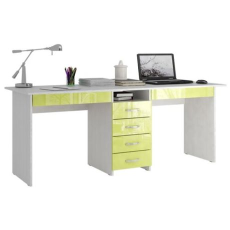 Письменный стол МФ Мастер Тандем-2Я глянец, 174.8х60 см, цвет: белый каркас/фасад лайм