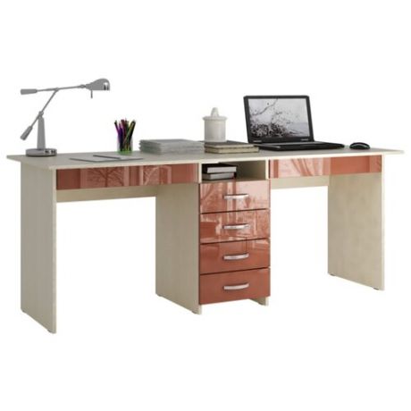 Письменный стол МФ Мастер Тандем-2Я глянец, 174.8х60 см, цвет: каркас дуб молочный/фасад терракотовый