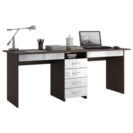 Письменный стол МФ Мастер Тандем-2Я глянец, 174.8х60 см, цвет: каркас венге/фасад белый