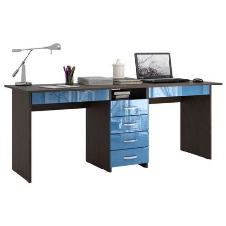 Письменный стол МФ Мастер Тандем-2Я глянец, 174.8х60 см, цвет: каркас венге/фасад синий