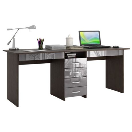 Письменный стол МФ Мастер Тандем-2Я глянец, 174.8х60 см, цвет: каркас венге/фасад серый