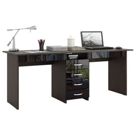 Письменный стол МФ Мастер Тандем-2Я глянец, 174.8х60 см, цвет: каркас венге/фасад черный