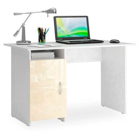 Письменный стол МФ Мастер Милан-8 Глянец, 110х60 см, тумба: универсальное, цвет: белый/бежевый