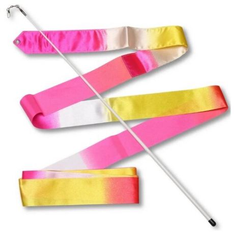 Палочка с лентой для художественной гимнастики Indigo АВ236-14 белый/желтый/розовый