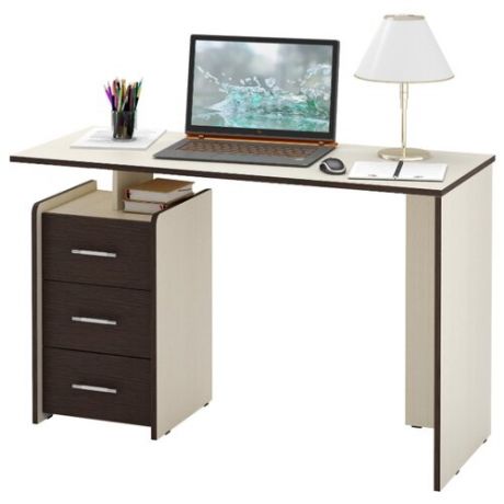 Письменный стол МФ Мастер Слим-1/Слим-2, 120х50 см, тумба: универсальное, цвет: дуб молочный/венге