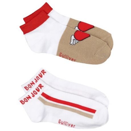 Носки Gulliver Baby комплект 2 пары размер 26-28, белый/бежевый/красный