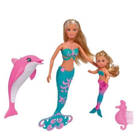 Набор кукол Steffi Love Штеффи и Еви Русалочки с дельфином, 29 и 12 см, 5733336