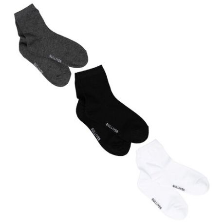 Носки Gulliver Baby комплект 3 пары размер 22-24, черный/серый/белый