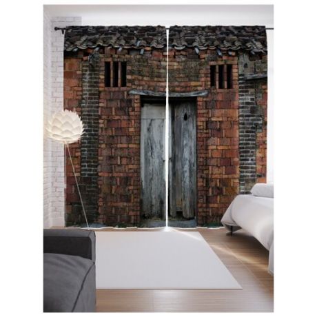 Фотошторы JoyArty Деревянные ворота в каменной стене на ленте 265 см коричневый/серый