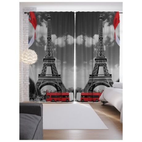 Фотошторы JoyArty Облачный Париж на ленте 265 см серый/красный