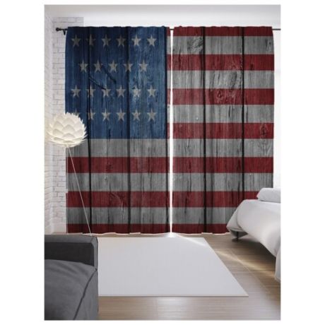 Фотошторы JoyArty Флаг Америки на досках на ленте 265 см белый/синий/красный