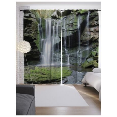 Фотошторы JoyArty Таинственный водопад на ленте 265 см зеленый/белый